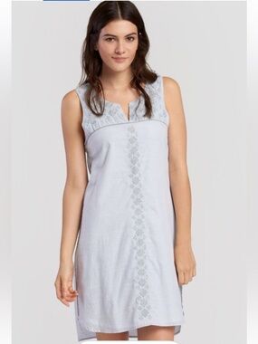 Hatley Embroidered Notch Neck Blue Shift Dress Cotton Size M